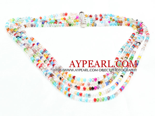 Gorgeous Summer stil Fem Strands Multi Color Crystal partiet halskjede