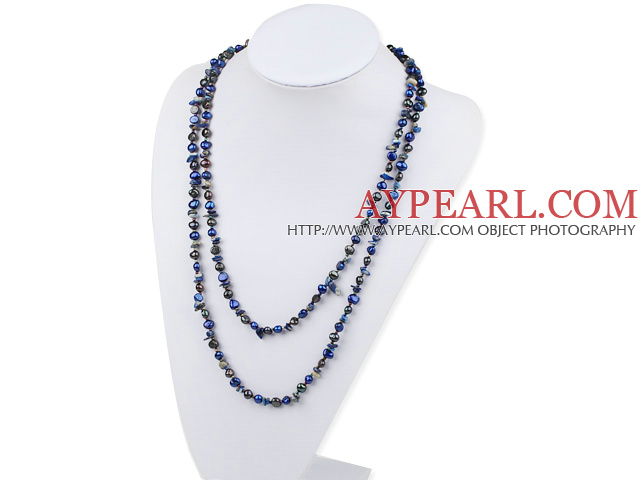 51 inches blue pearl and lapis long style necklace
