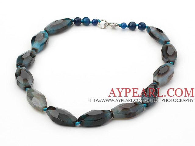 Single Strand Incidence Angle Blue Agate Necklace with Lobster Clasp