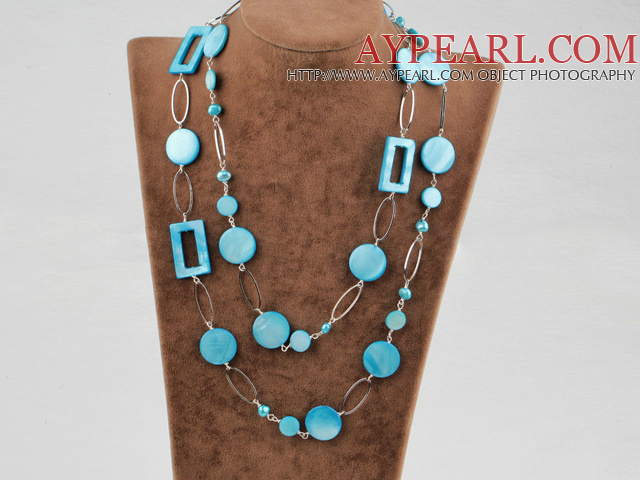 e perle coquille bleue à long necklace collier