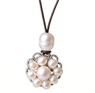 Lovely Design New Natural White Freshwater Pearl Leather Necklace with Sunflower Pendant