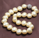 Chunky Big Potato Shape Light Yellow Color Sea Shell Beads Necklace with Magnetic Clasp
