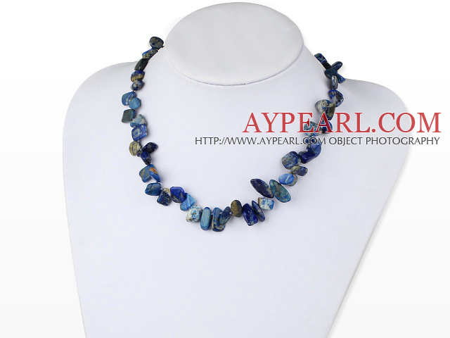 Classic Single Strand Lapis Chips Necklace With Inserted Closure