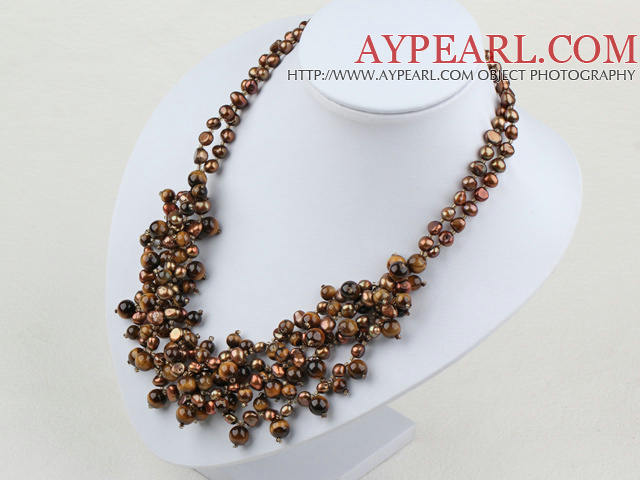 elegant dyed brown pearl and tiger's eye necklace with moonlight clasp