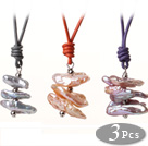 Mode de conception simple 3 pièces Biwa perle collier pendentif en cuir avec mousqueton