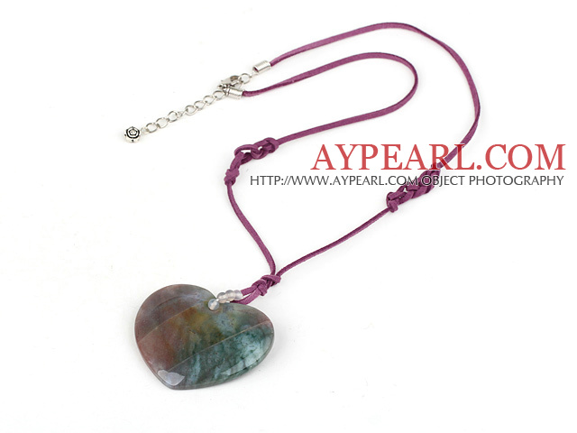 India agate heart shaped pendant necklace with lobster clasp