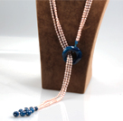 Long Style Three Strands Violet Freshwater Pearl and Blue Agate Y Shape Lariat Tassel Necklace