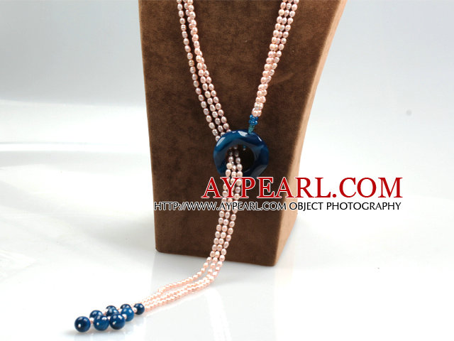 Style Long trois volets Violet perles d'eau douce et Agate Bleue Y Forme Lariat Collier Tassel