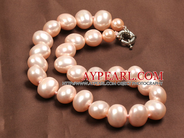 Chunky Big Potato Shape Pink Color Sea Shell Beads Necklace with Moonlight Clasp