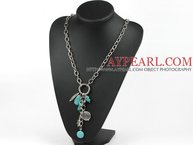 31.5 inches turquoise necklace with metal chain