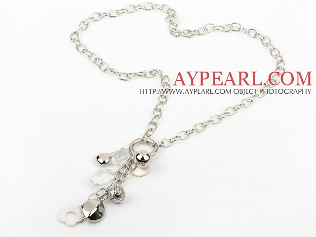 31.5 inches crystal and shell necklace with metal chain