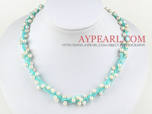 18 inches 4-5mm white pearl crystal with lobster clasp