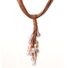 New Design Multi Strands 10-11mm Multi Color Freshwater Pearl Leather Necklace with Magnetic Clasp