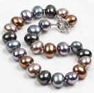 Chunky Big Potato Shape Gray Black Color Sea Shell Beads Necklace with Moonlight Clasp