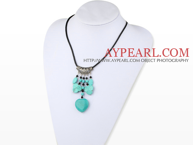 17.5 inches simple black agate and turquoise necklace with lobster clasp