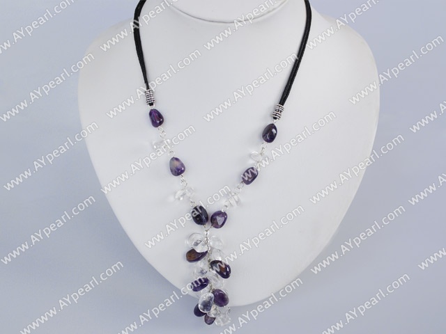 17.5 inches amethyst and white crystal necklace with lobster clasp
