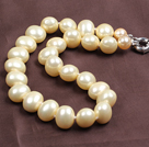 Chunky Big Potato Shape Light Yellow Color Sea Shell Beads Necklace with Moonlight Clasp