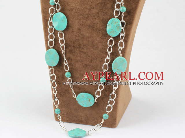 cklace with Collier turquoise avec motif metal métal chain chaîne