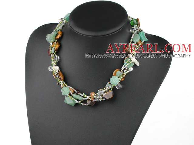 18 inches multi strand multi color stone and crystal necklace with moonlight clasp