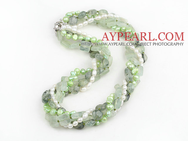 Suvite Multi prehnite naturale și alb și lumina verde de apă dulce colier de perle