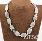 18 inches pearl and tianshan stone necklace with toggle clasp