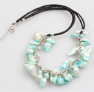 New Arrival Green and White Color Teeth Shape Pearl Necklace with Lobster Clasp