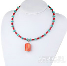 17.5 inches turquoise and red coral necklace with lobster clasp