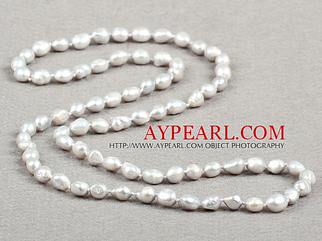 Simple Fashion Long Style Natural Gray Baroque Pearl Necklace