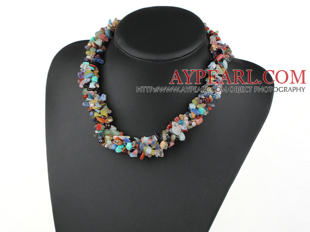 Fashion Multi Function Multi Strand Seven Colorful Chips Stone Necklace, Sweater Necklace