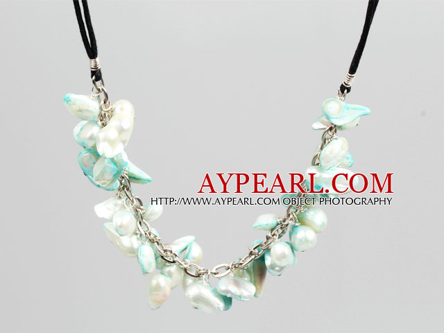 New Arrival Green and White Color Teeth Shape Pearl Necklace with Lobster Clasp