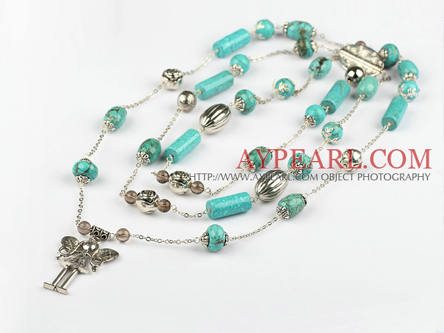 75 inches turquoise long style necklace with charm