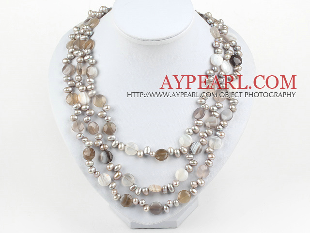 Multi brins perle et le persan gris agate collier