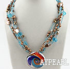 Multi Strand Blue Crystal und Brown Pearl mit farbigen Glasur Halskette