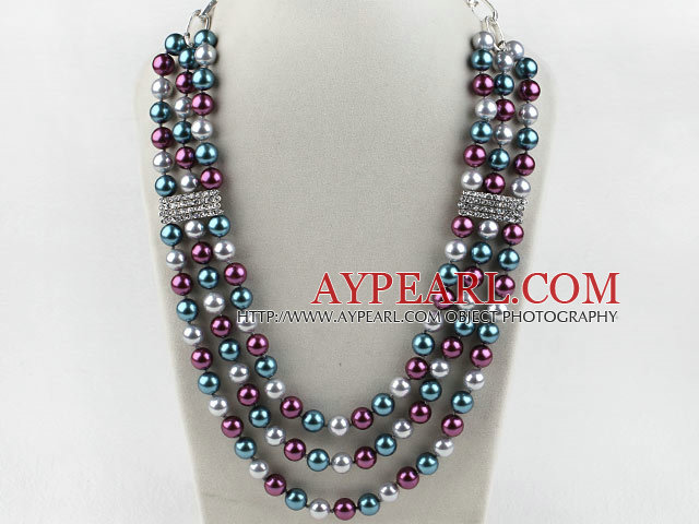Thre Layer Multi Color Seashell Party Necklace