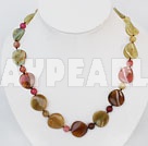 Elegant Round And Irregular Shape Three Colored Jade Strand Necklace With Moonight Clasp