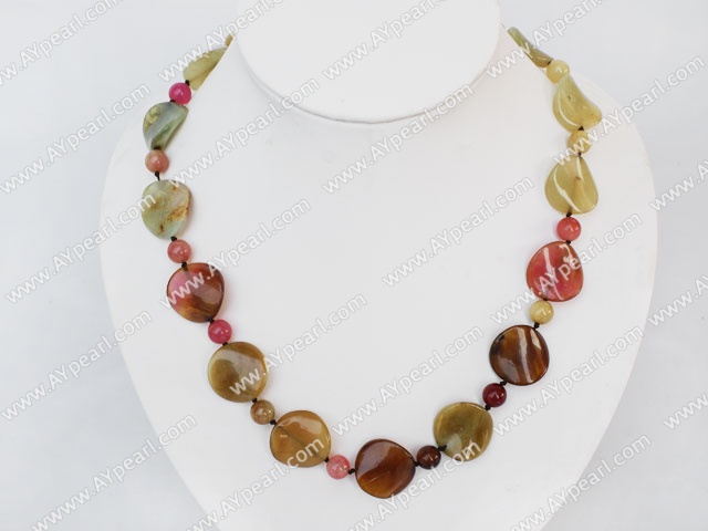 Elegant Round And Irregular Shape Three Colored Jade Strand Necklace With Moonight Clasp