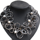 Speical Design Beautiful Natural White Pearl Smoky Quartz Silver Gray Crystal Statement Chunky Necklace