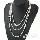 Long Style White Round Freshwater Pearl Beaded Necklace