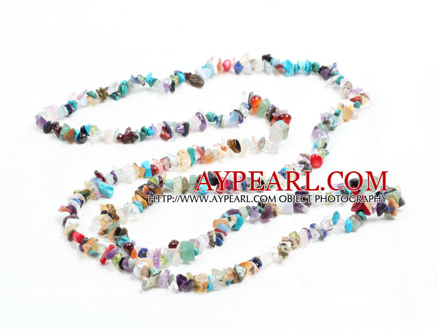 Mote Long Stil Multi Gemstone Chips halskjede