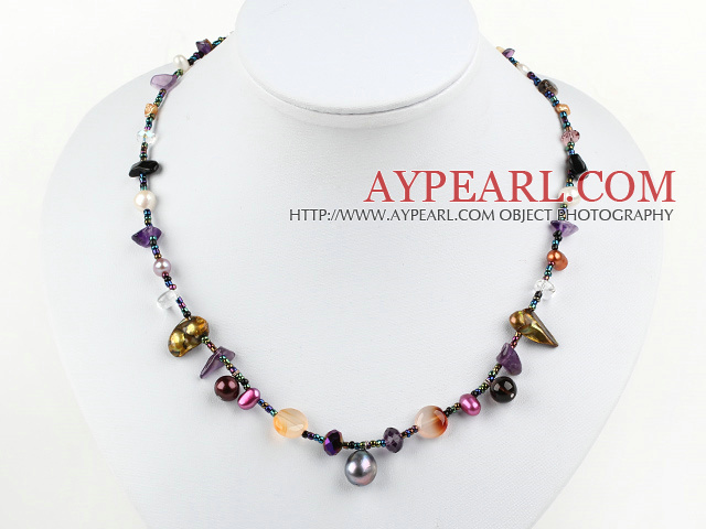 single strand multi color pearl crystal necklace with magnetic clasp
