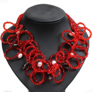 Speical Design Beautiful Natural White Pearl Smoky Quartz Red Crystal Statement Chunky Necklace