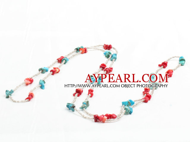 Mode lange Stil Red Coral Blue Chips Turquoise Necklace