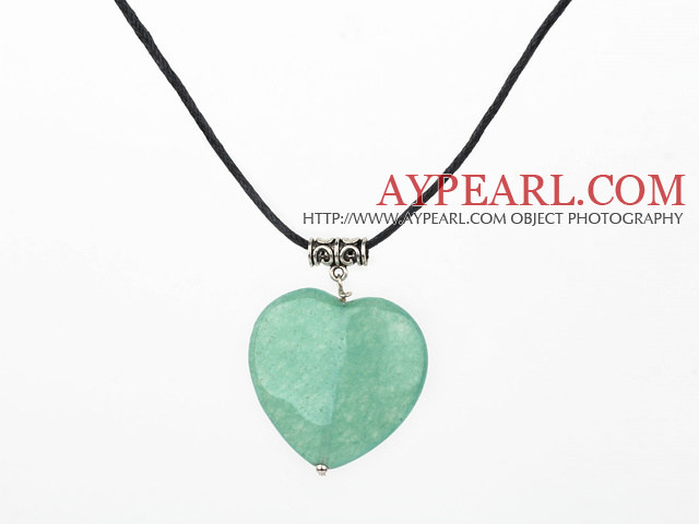 Nice Simple Style Tube Charm And Aventurine Heart Pendant Necklace With Black Cords