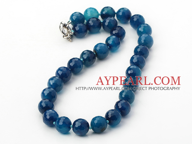 14mm blue agate beaded necklace with moonlight clasp