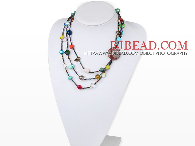 fashion long style agate and multi color stone necklace