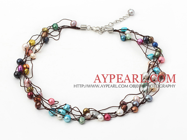 dyed pearl necklace with black thread and lobster clasp