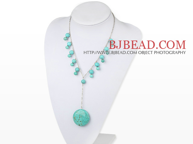 turquoise Y shaped necklace with metal chain and lobster clasp