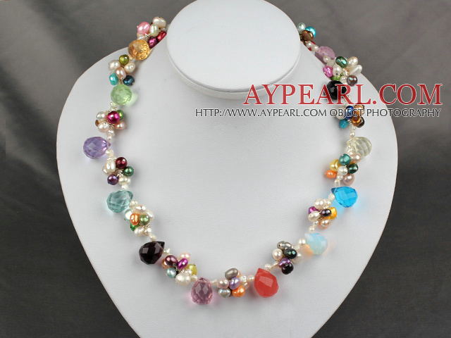 Fashion Dyed Colorful Pearl And Multi Teardrop Stone Beads Necklace