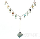 Wholesale Round amazon stone beaded y shape necklace with metal chain