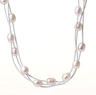 Amazing Fashion Tre Strands Natural White Ferskvann Pearl Leather Necklace